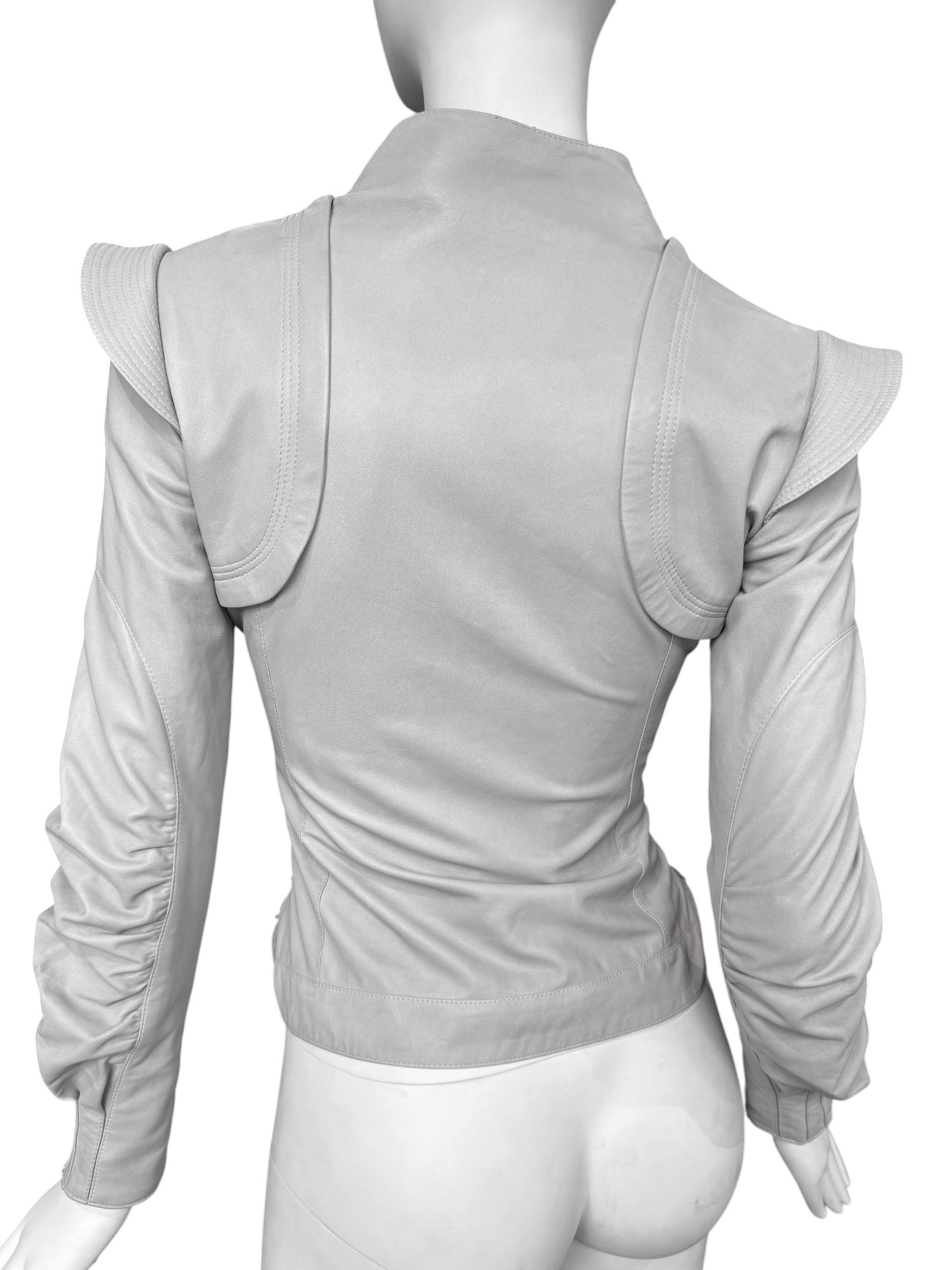 JITROIS 2000s GREY LEATHER LACE-UP JACKET