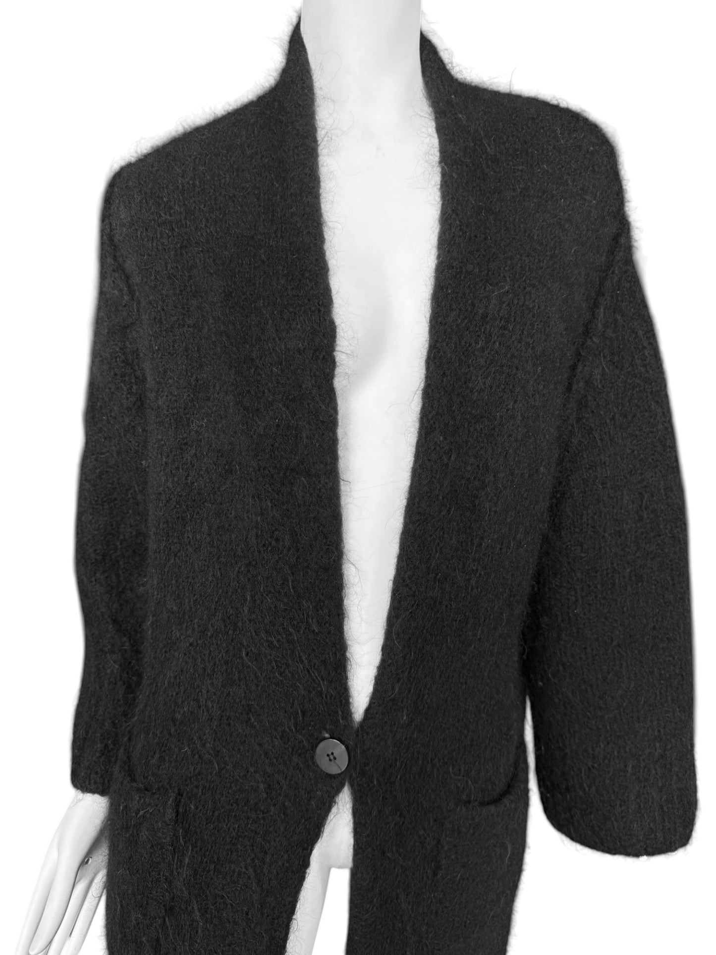 ISABEL BENENATO FW2020 BLACK WOOL & MOHAIR BLEND FRINGES MAXI COAT
