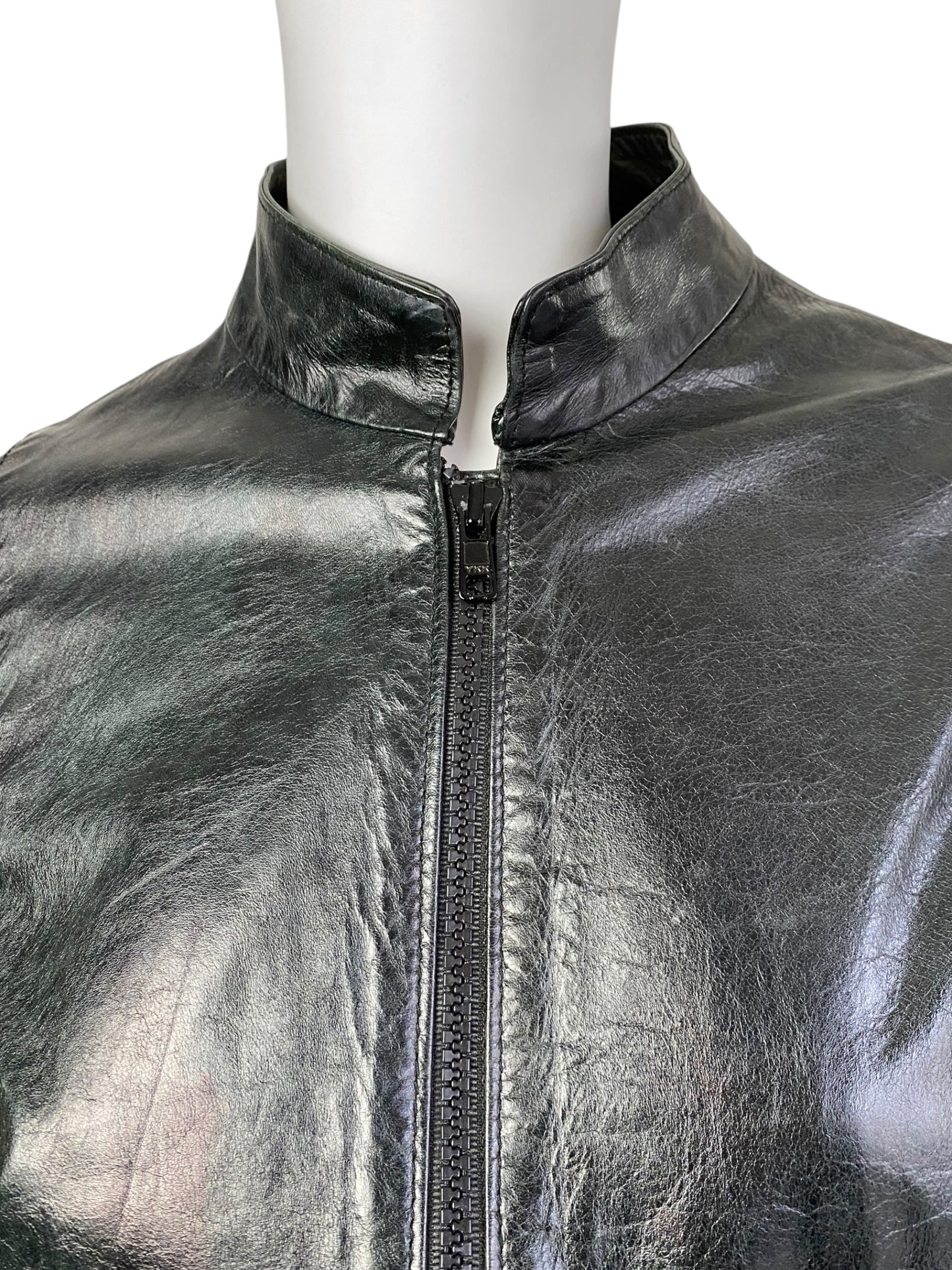 AVC 1990s DARK GREY PATENT LEATHER ZIP JACKET