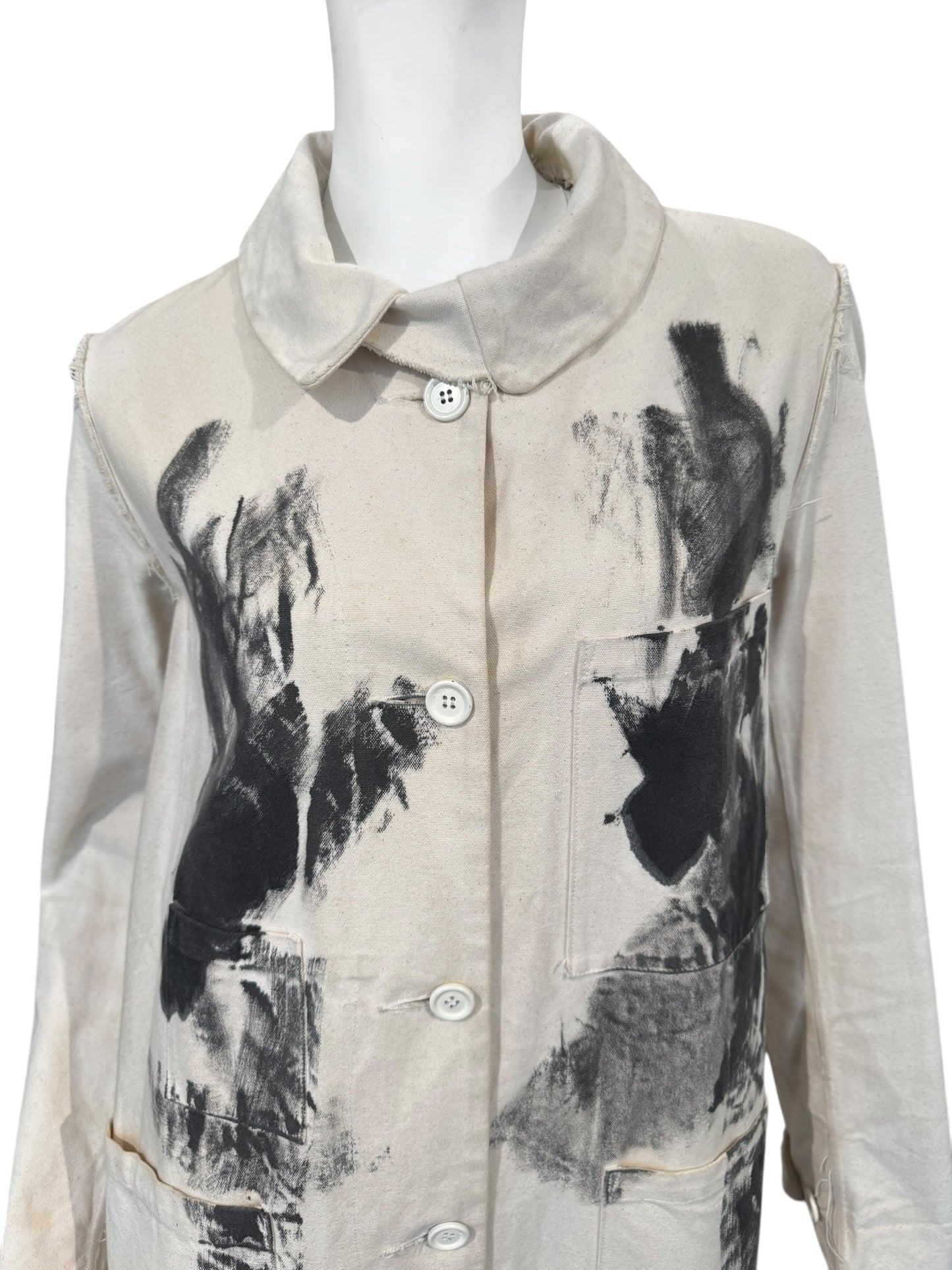 ELENA DAWSON 2010s CREAM COTTON CANVAS HAND-PAINTED COAT