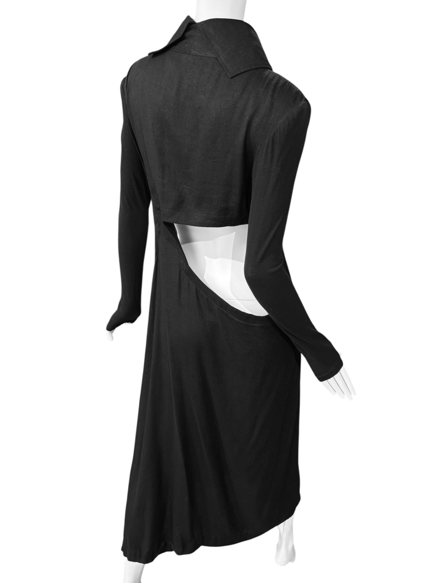 YOHJI YAMAMOTO SS2019 BLACK LINEN DOUBLE BREASTED CUT OUT MAXI DRESS