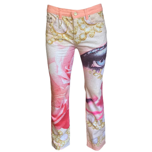 ROBERTO CAVALLI SS2001 DAISY PRINT JEANS