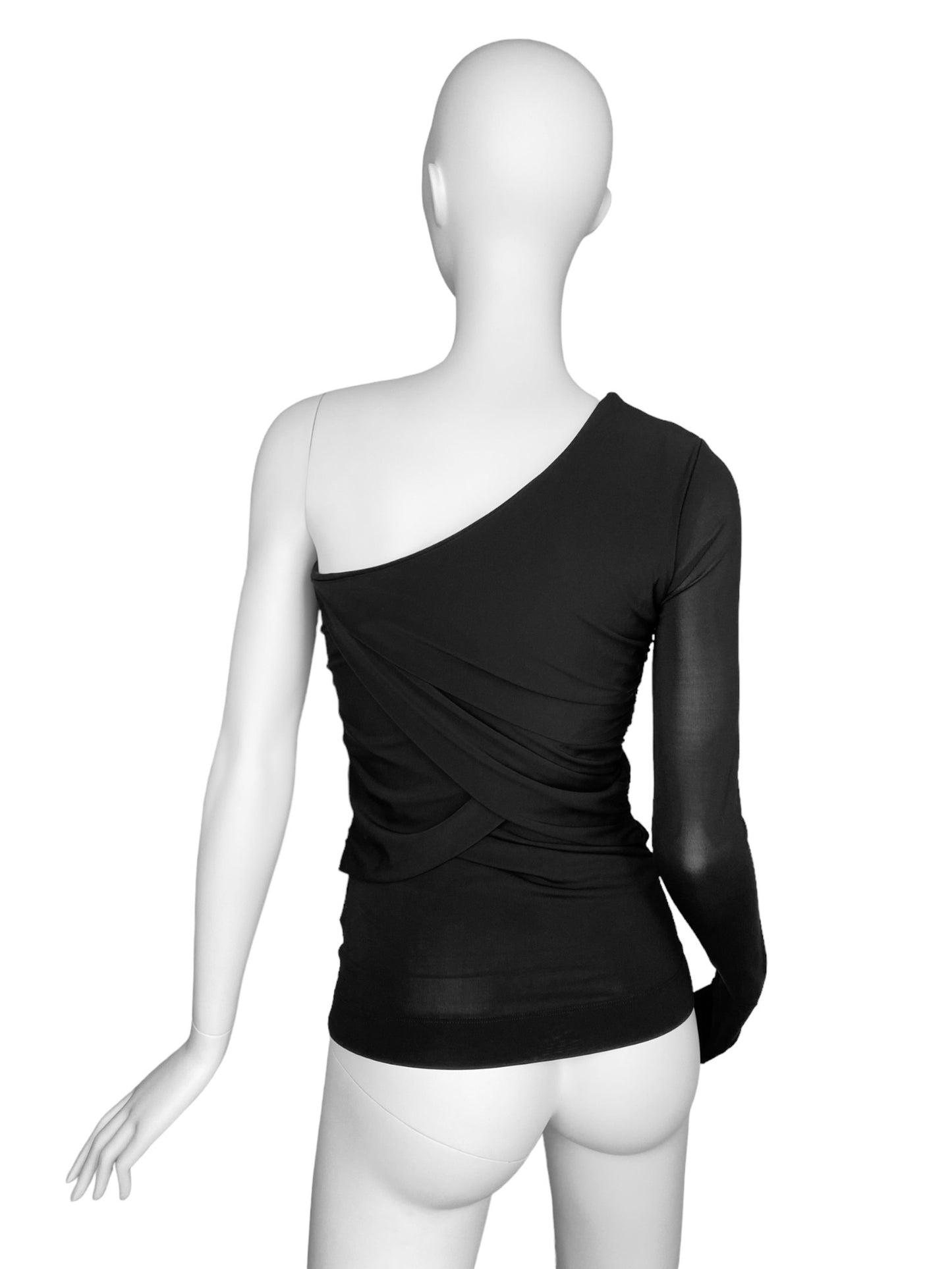 PINKO 2010s BLACK DRAPED 1 SLEEVE TOP