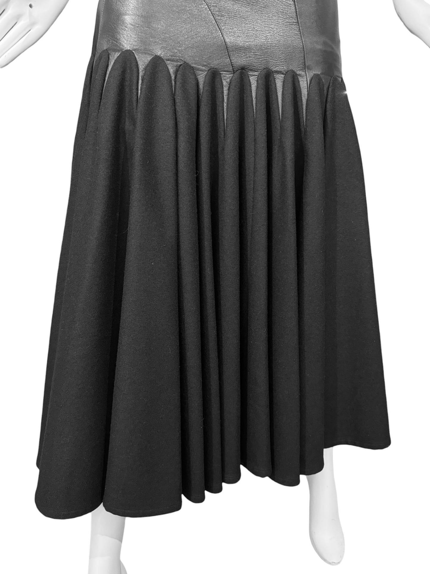 YOHJI YAMAMOTO FW2018 BLACK LEATHER & WOOL SKIRT