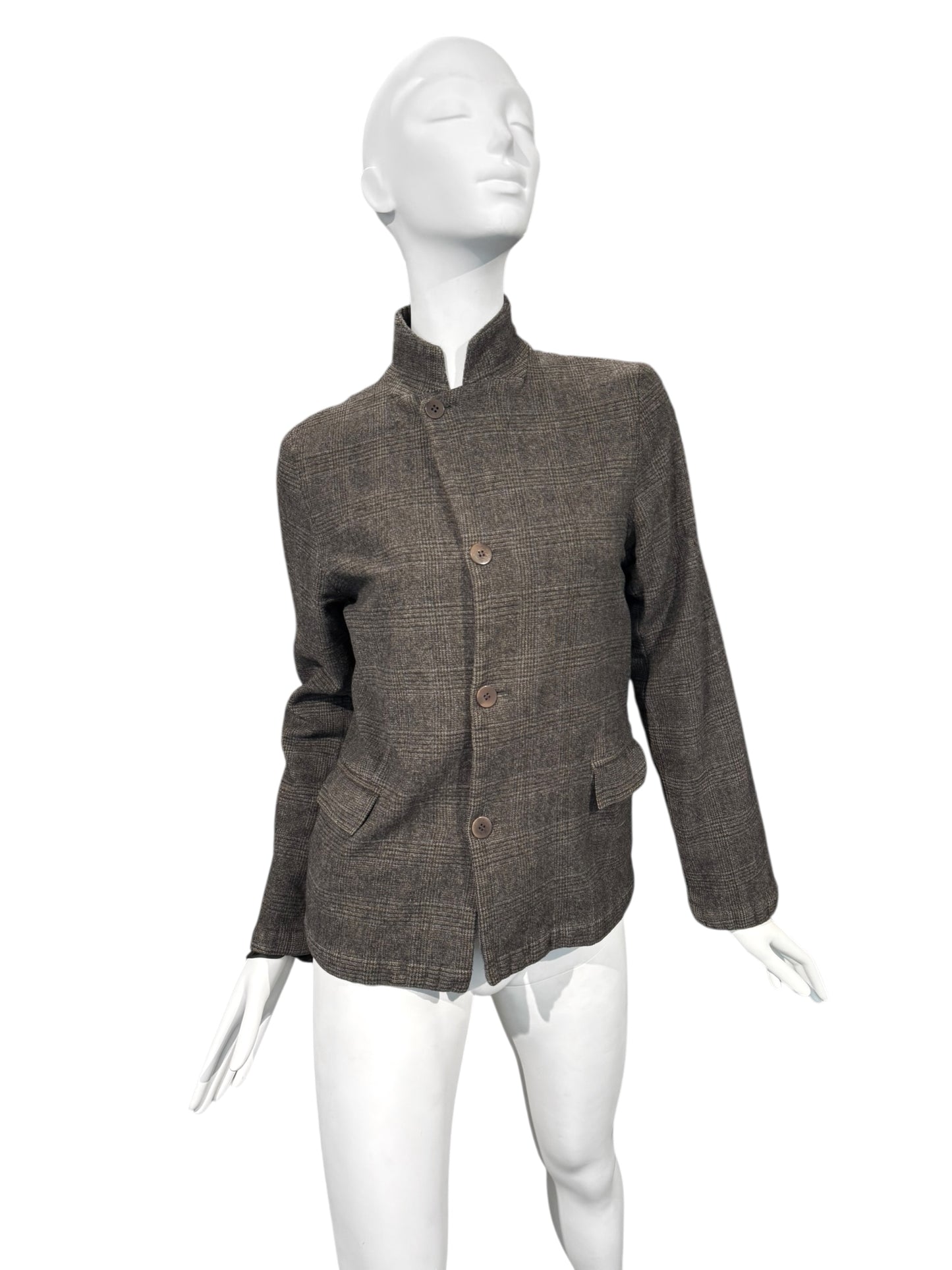 SHIRIN GUILD 1990s BROWN WOOL PRINCE OF WALES JACKET