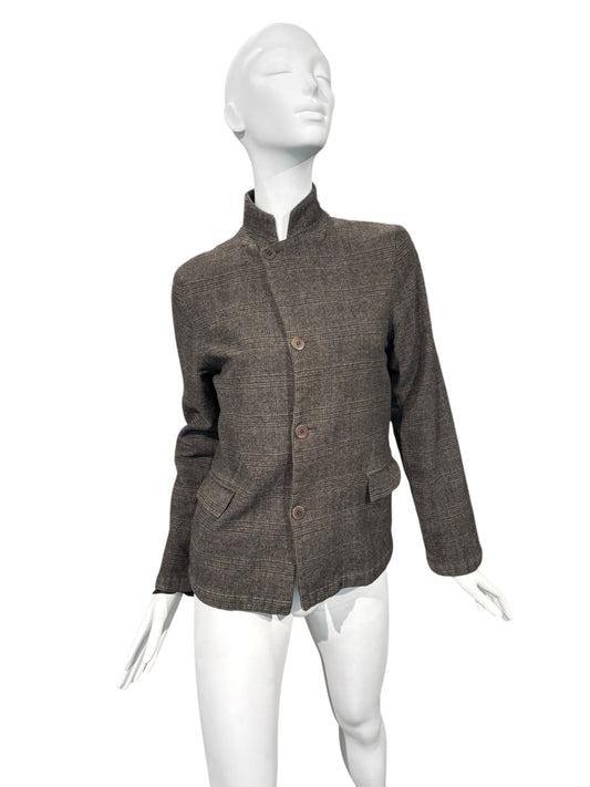 SHIRIN GUILD 1990s BROWN WOOL PRINCE OF WALES JACKET