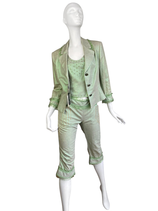 ALEXANDER MCQUEEN C.1995-1996 LIGHT GREEN 3P. SET (TOP + BLAZER + CAPRI PANTS)