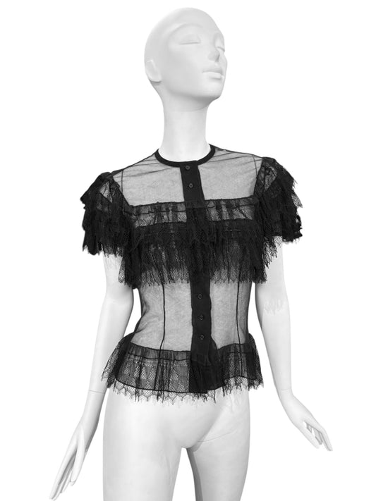 ALAIA SS2016 BLACK TULLE & LACE SHEER TOP