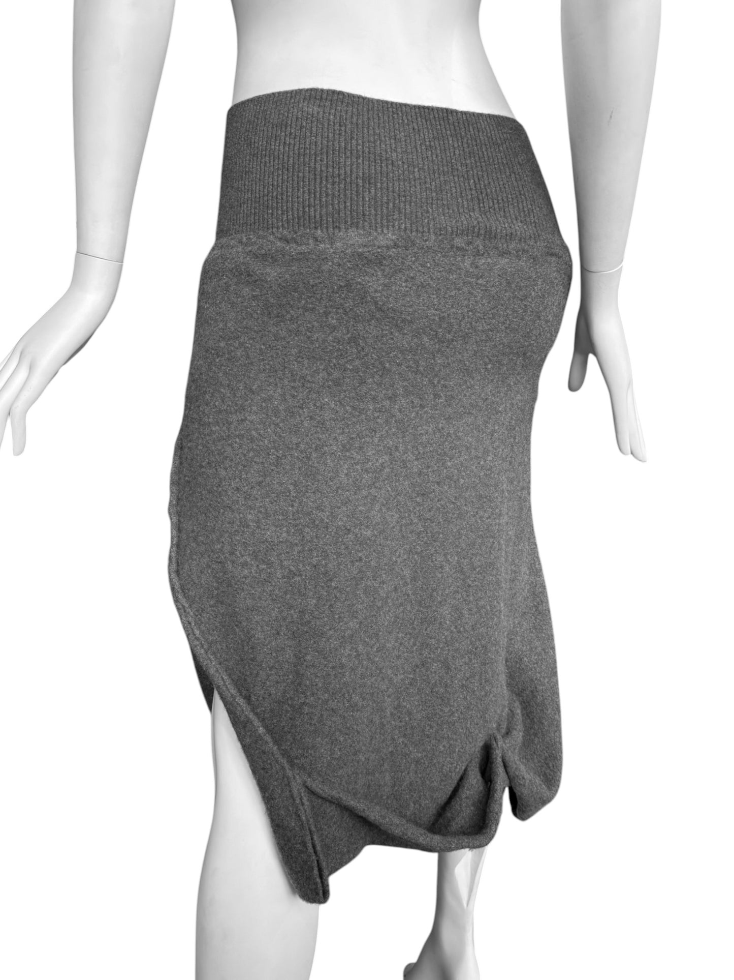 SHIRIN GUILD 1990s GREY WOOL ASYMMETRICAL MIDI SKIRT