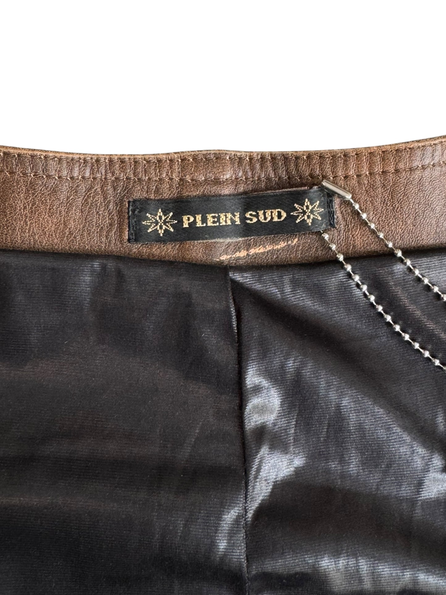 PLEIN SUD FW2001 BROWN LEATHER BONDAGE CORSET TOP