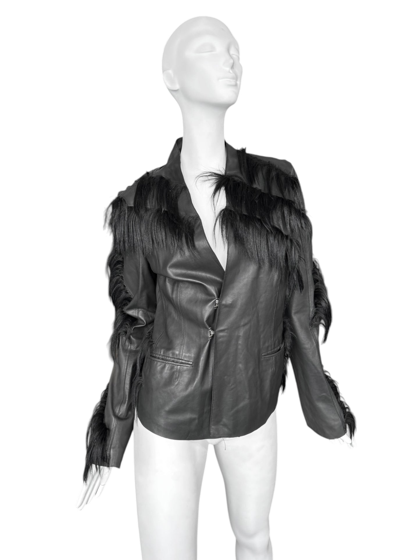 REVILLON FW2003 BY RICK OWENS BLACK LEATHER & MONKEY FUR JACKET