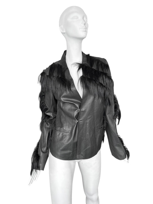 REVILLON FW2003 BY RICK OWENS BLACK LEATHER & MONKEY FUR JACKET
