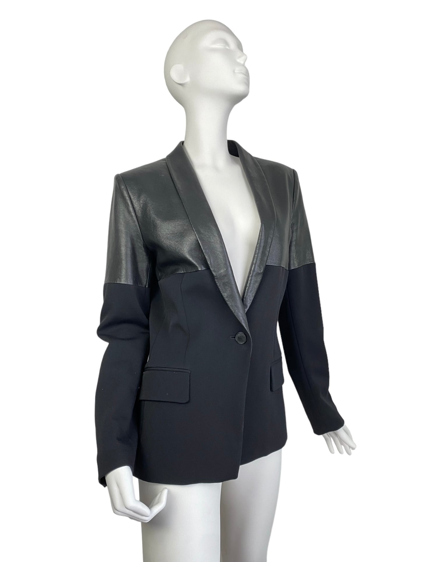 JEAN-PAUL GAULTIER 2000s BLACK LEATHER & WOOL BLAZER