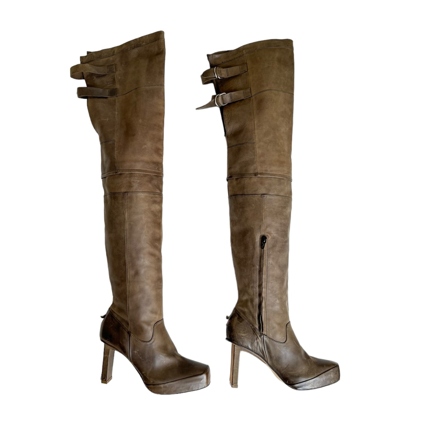 MARITHÉ+FRANÇOIS GIRBAUD 2000s BROWN LEATHER THIGH BOOTS