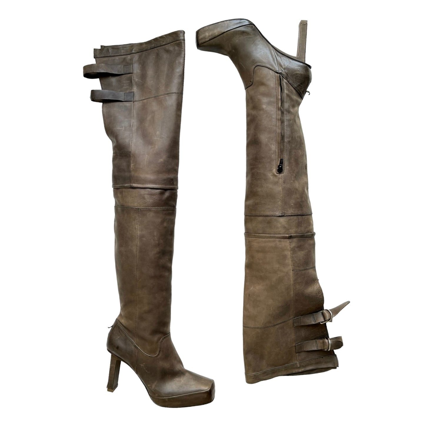 MARITHÉ+FRANÇOIS GIRBAUD 2000s BROWN LEATHER THIGH BOOTS