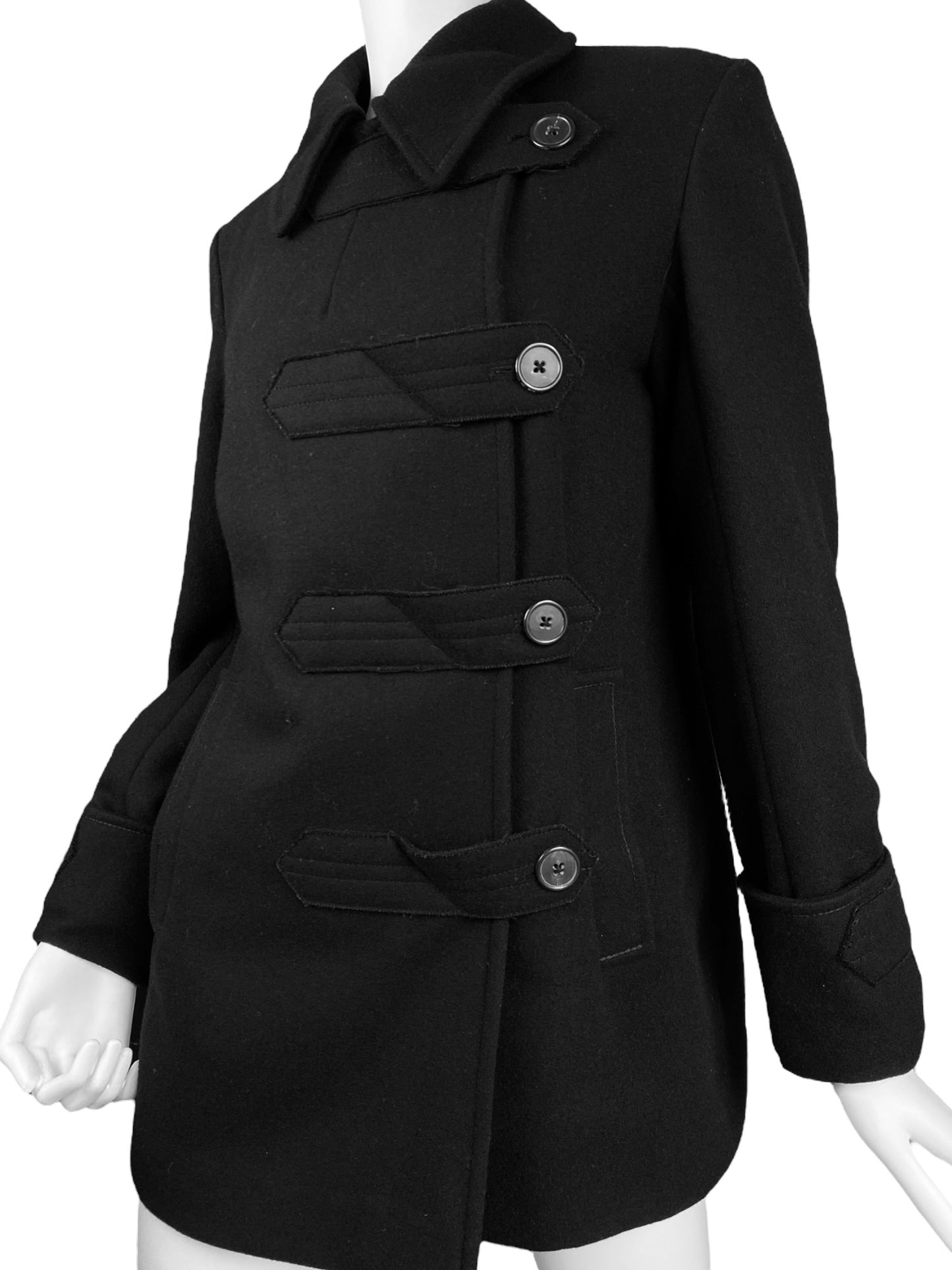 JIL SANDER FW2005 BLACK WOOL ASYMMETRICAL PEACOAT