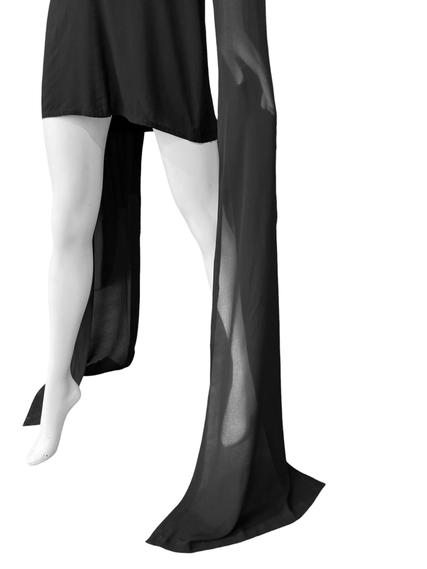 ANN DEMEULEMEESTER SS2013 BLACK SILK MAXI SLEEVES MINI DRESS