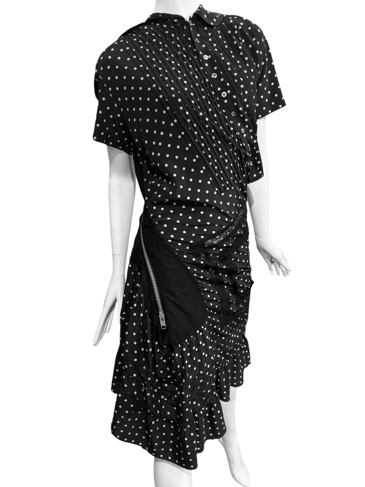 JUNYA WATANABE FW2007 BLACK POLKA DOT TWISTED MIDI DRESS