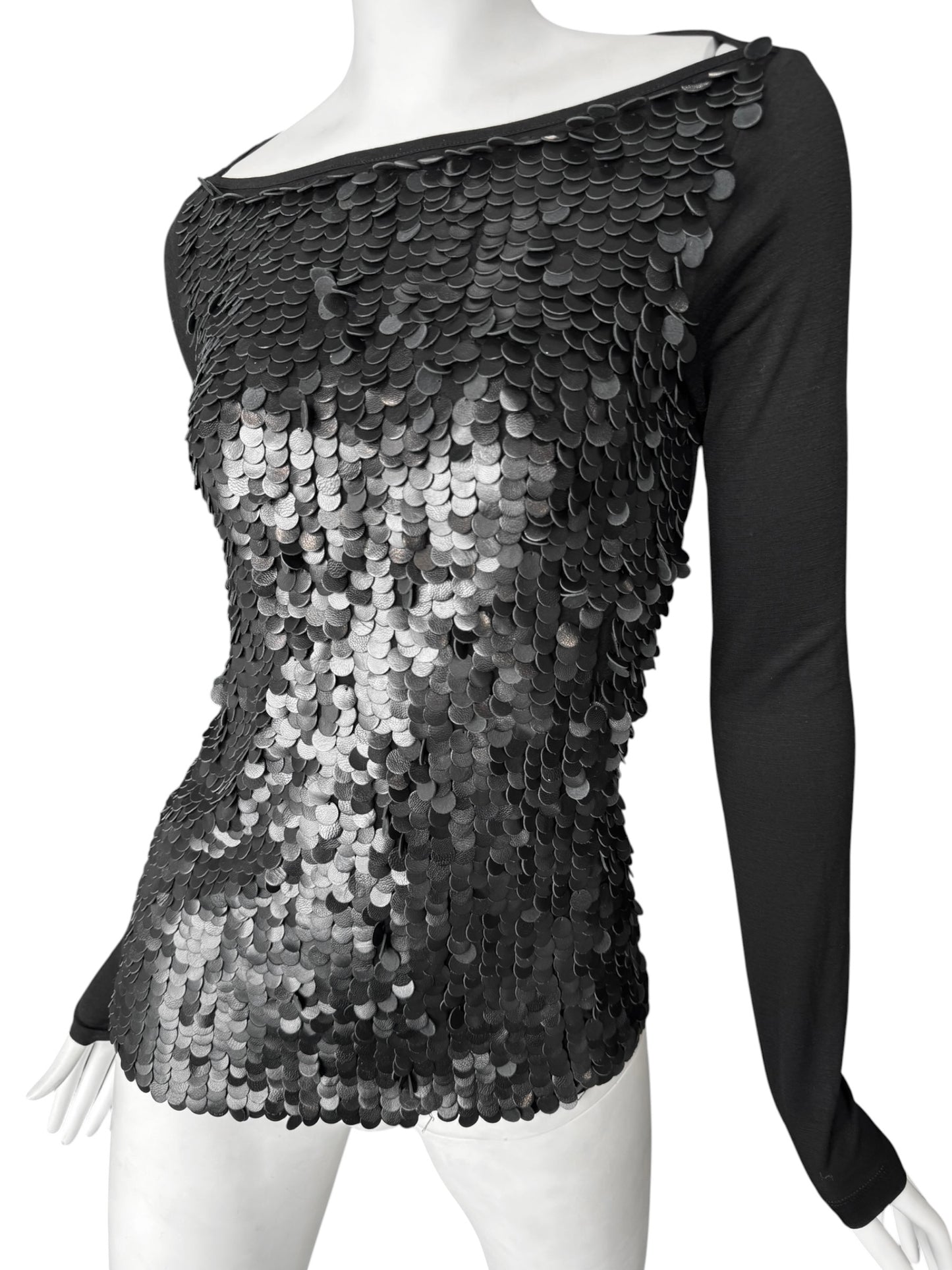 PLEIN SUD FW2001 BLACK LEATHER EMBROIDERED TOP