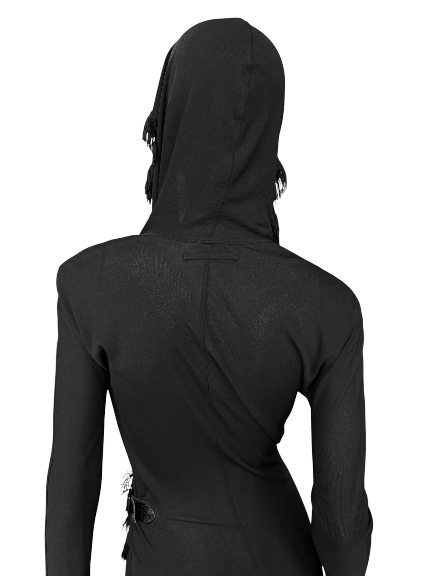 JEAN PAUL GAULTIER 2000s BLACK FRINGES HOODED MIDI DRESS