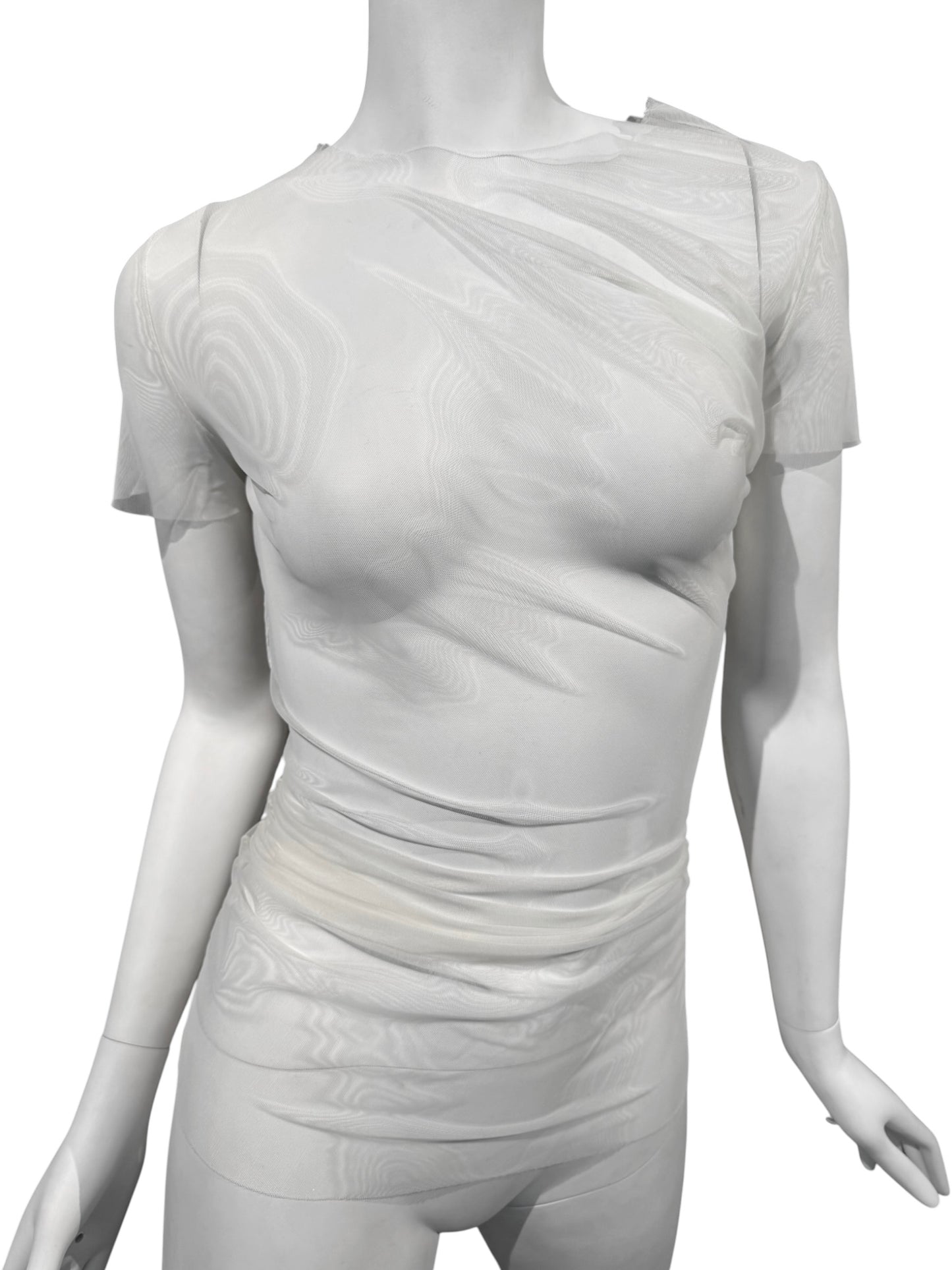 MAISON MARGIELA SS2021 BY JOHN GALLIANO SS2021 WHITE MESH ASYMMETRICAL TOP