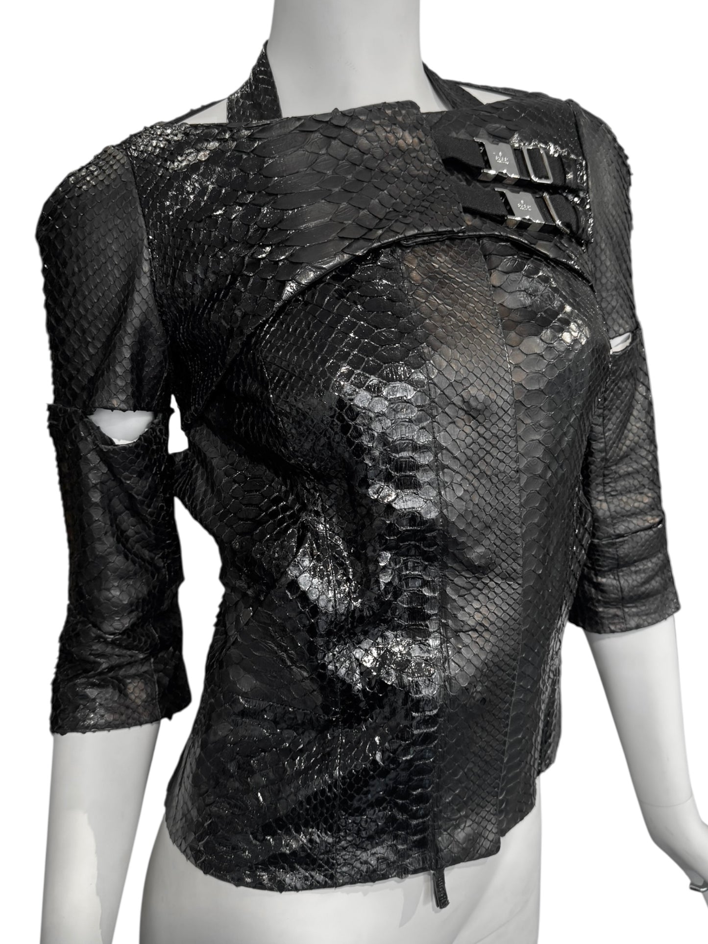 GUCCI SS2010 BY FRIDA GIANNINI BLACK PYTHON LEATHER CUT OUT JACKET