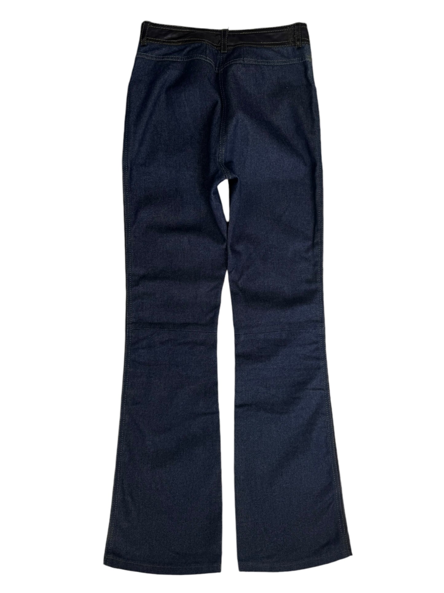 JITROIS 2010s BLACK LEATHER BLUE DENIM PANTS