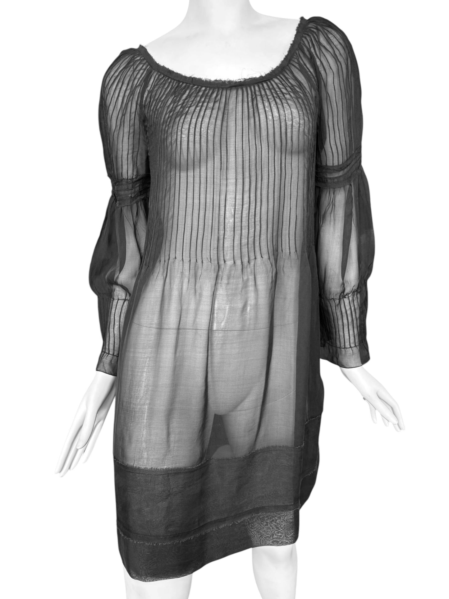 PHILOSOPHY DI ALBERTA FERRETTI 2000s BLACK SILK SHEER MINI DRESS