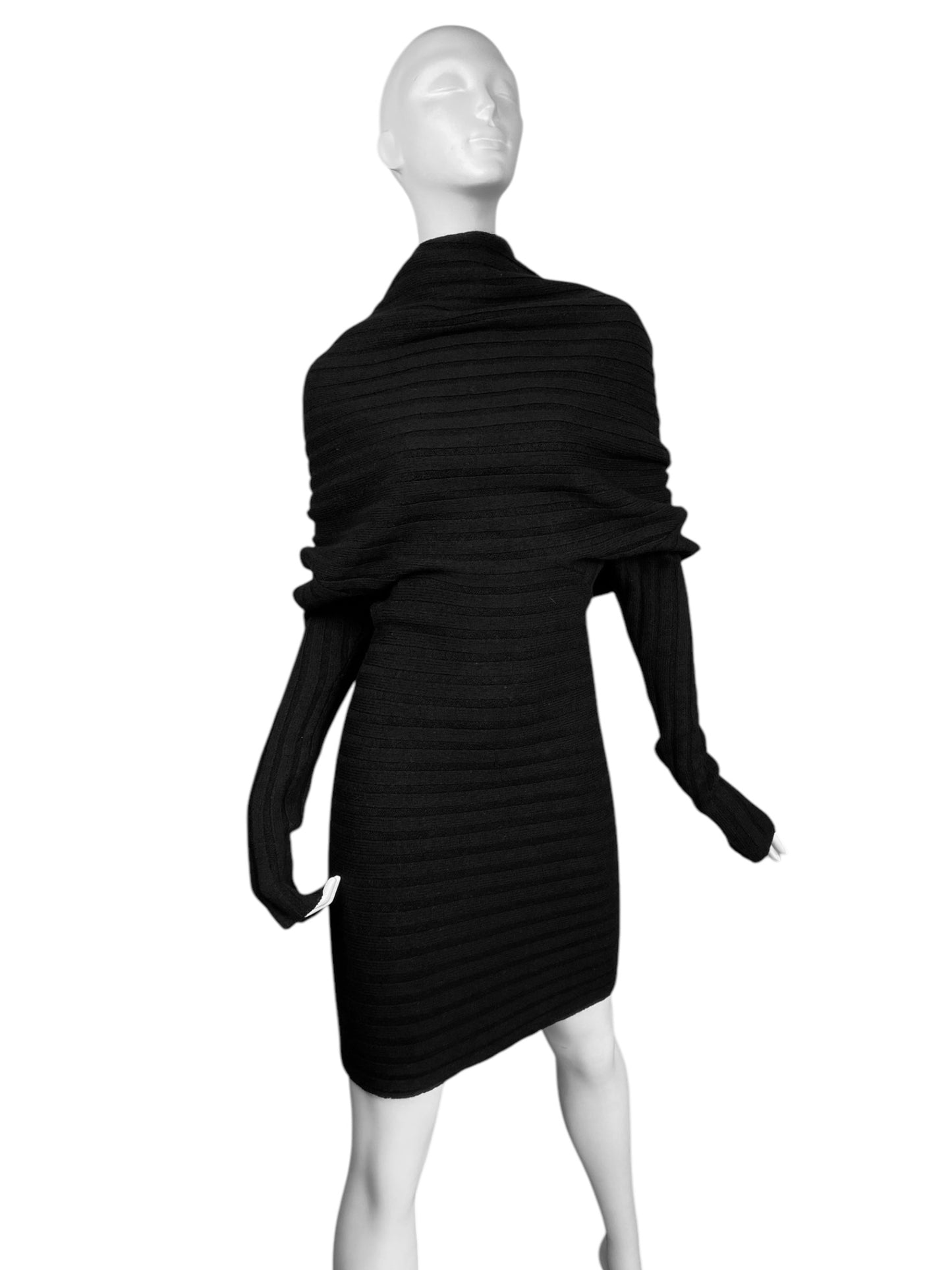 PLEIN SUD JEANIUS 2000s BLACK WOOL MULTI-WAY MINI DRESS