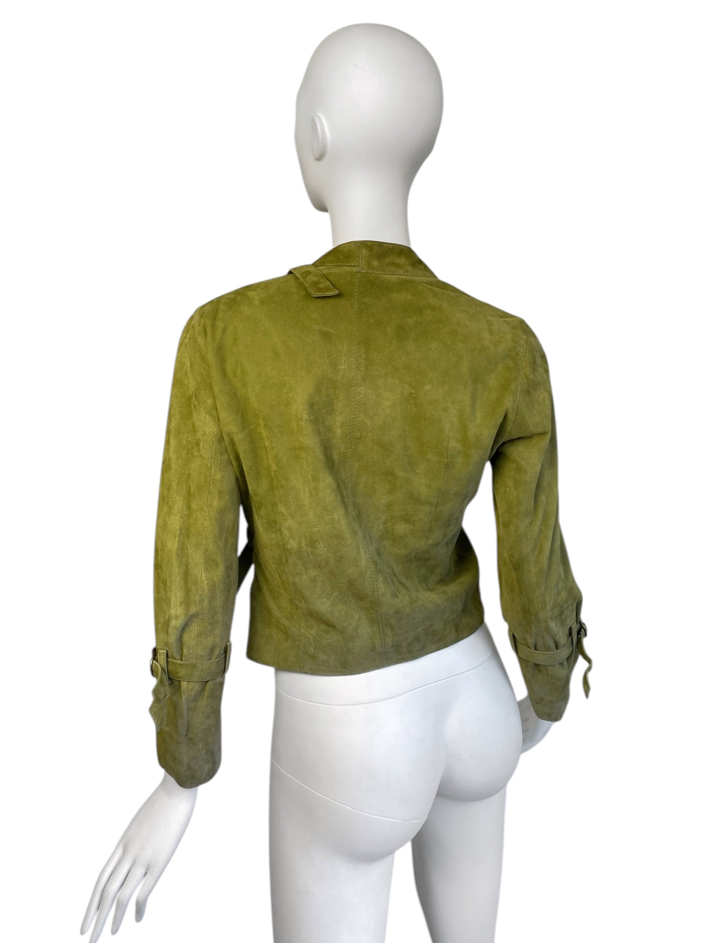 PLEIN SUD 2010s OLIVE GREEN SUEDE BONDAGE CLOSURE JACKET