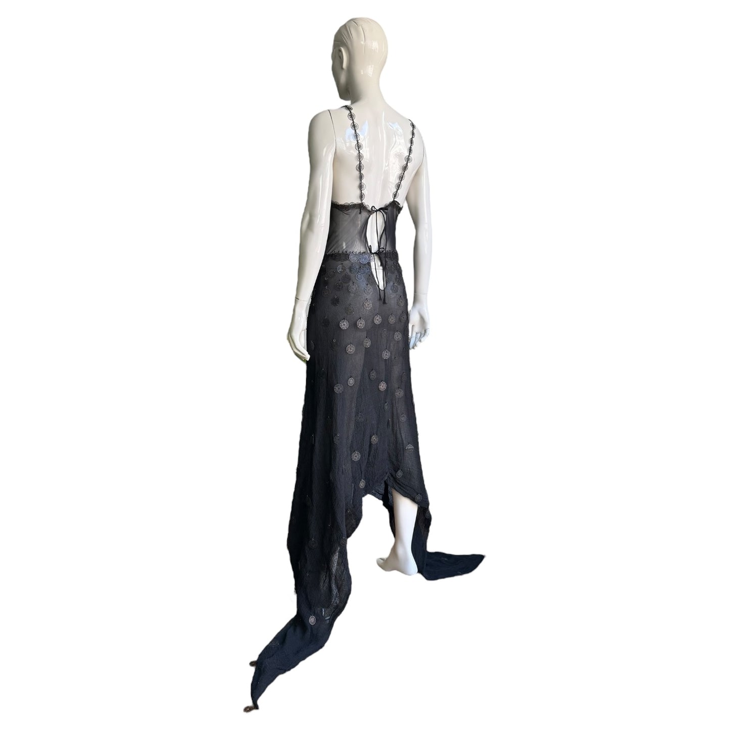 ROMEO GIGLI SS2001 BLACK SHEER EMBELLISHED MAXI DRESS