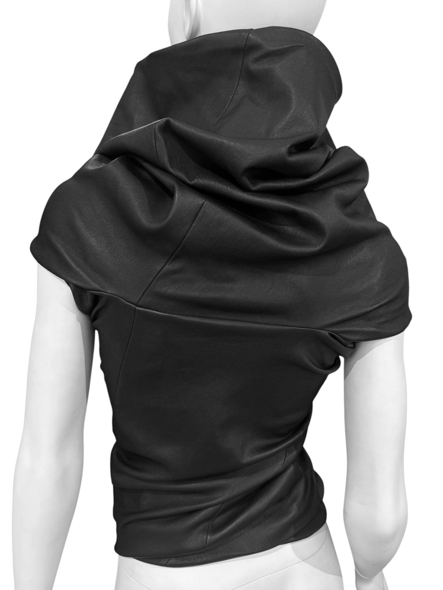 RICK OWENS SS2024 «LIDO» BLACK LEATHER DRAPED TANK TOP