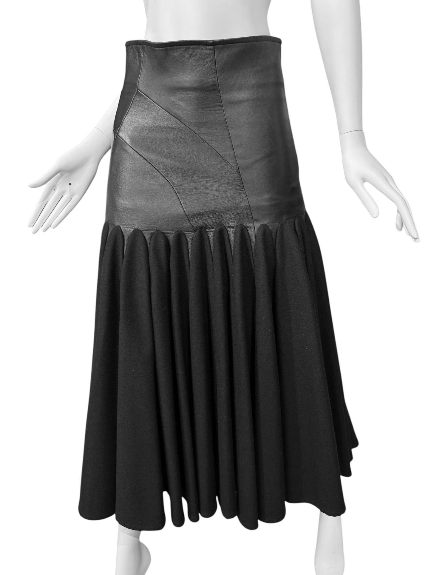 YOHJI YAMAMOTO FW2018 BLACK LEATHER & WOOL SKIRT