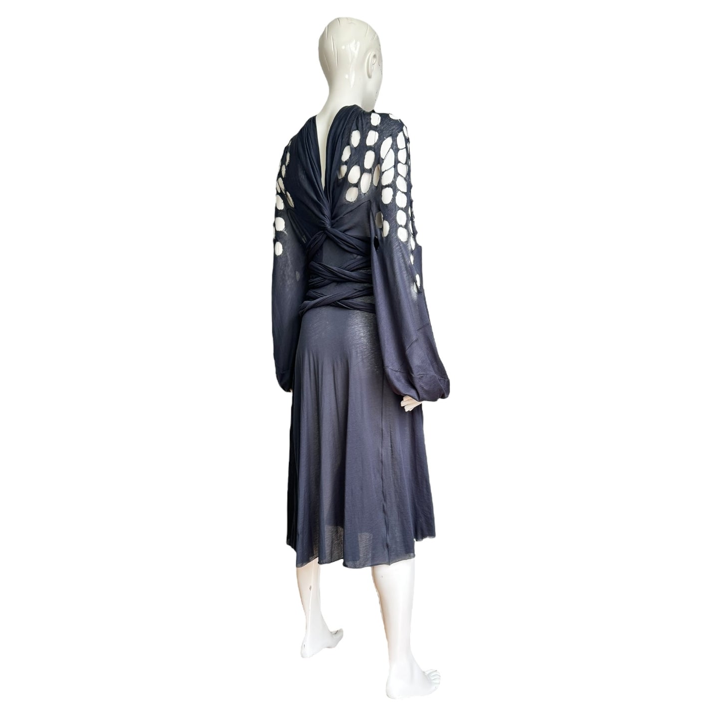 MAISON MARGIELA SS2020 BY GALLIANO NAVY BLUE OPENWORK WRAP DRESS