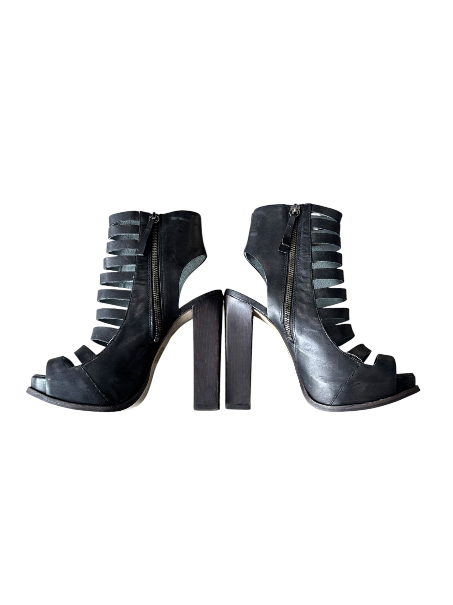 SOPHIA KOKOSALAKI 2010s BLACK LEATHER STRAPPY ANKLE BOOTS