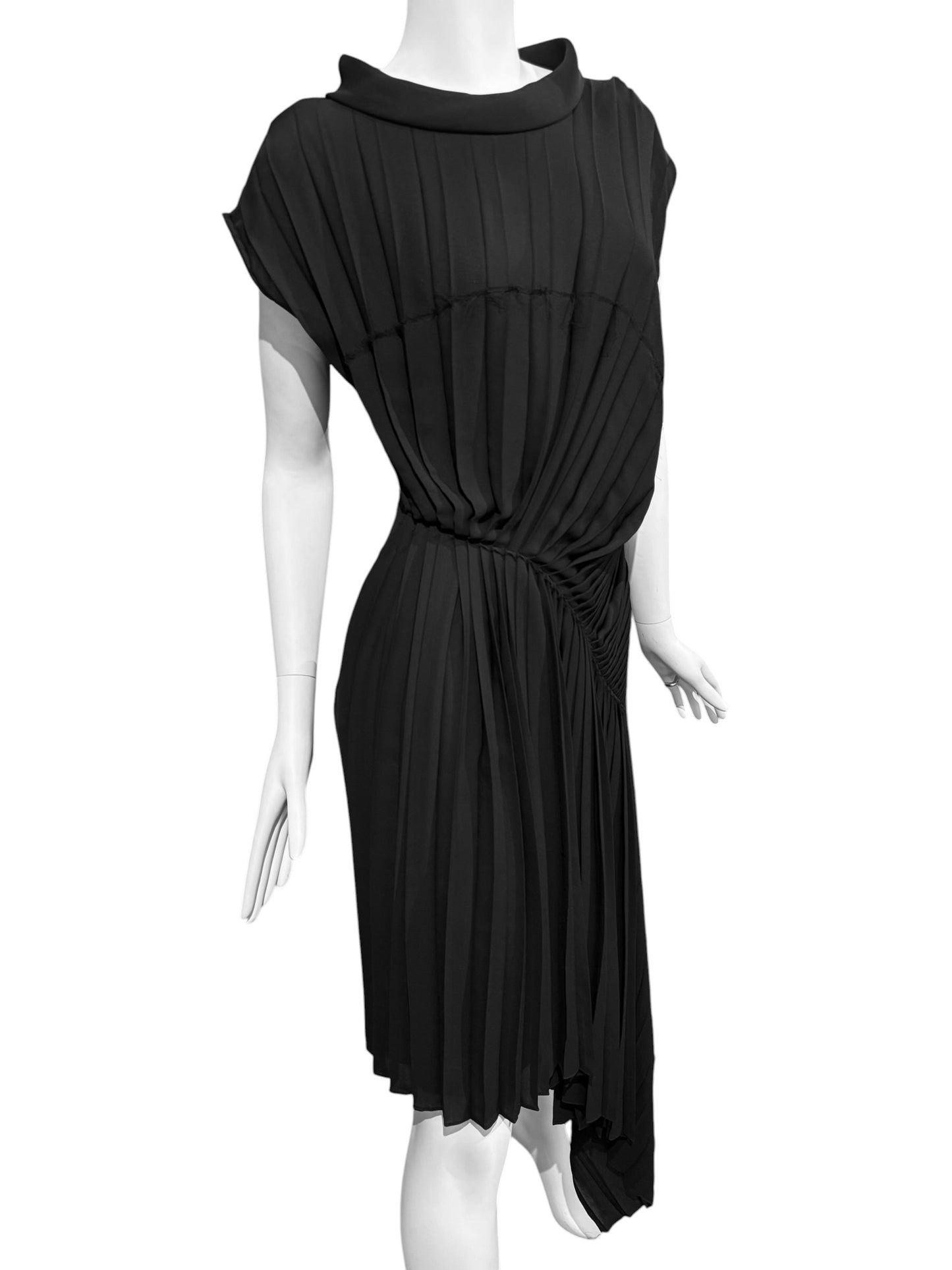 MAISON MARGIELA 2010s BY JOHN GALLIANO BLACK ASYMMETRICAL PLEATED DRESS