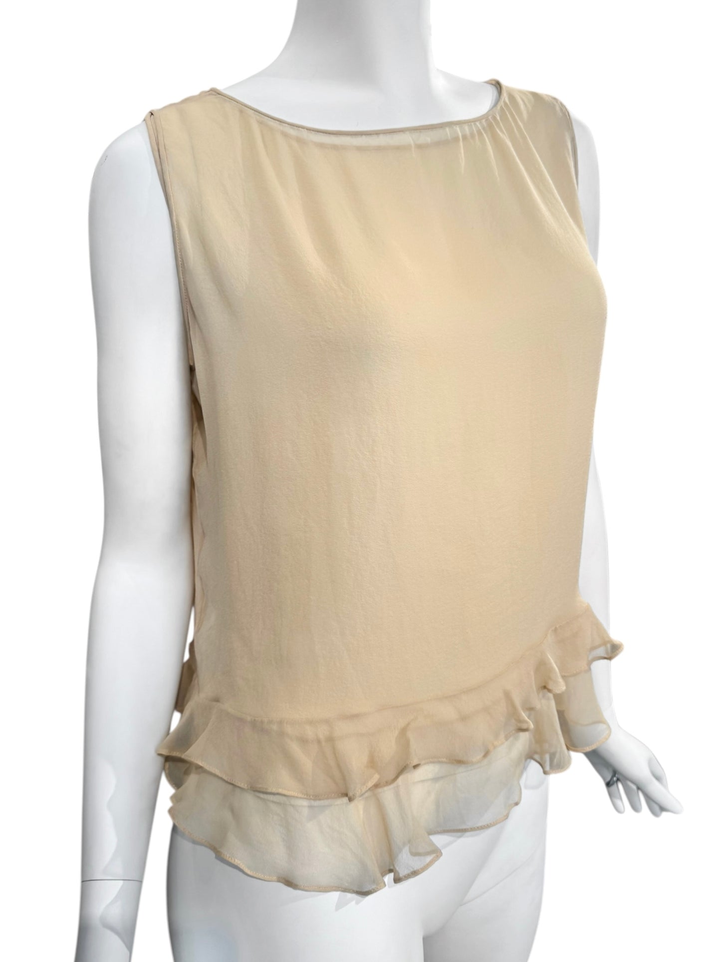 GUCCI SS1999 BY TOM FORD BEIGE SILK RUFFLES HEM TANK TOP