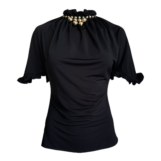 PACO RABANNE FW2020 BY JULIEN DOSSENA BLACK ‘GOLDEN NECKLACE‘ TOP