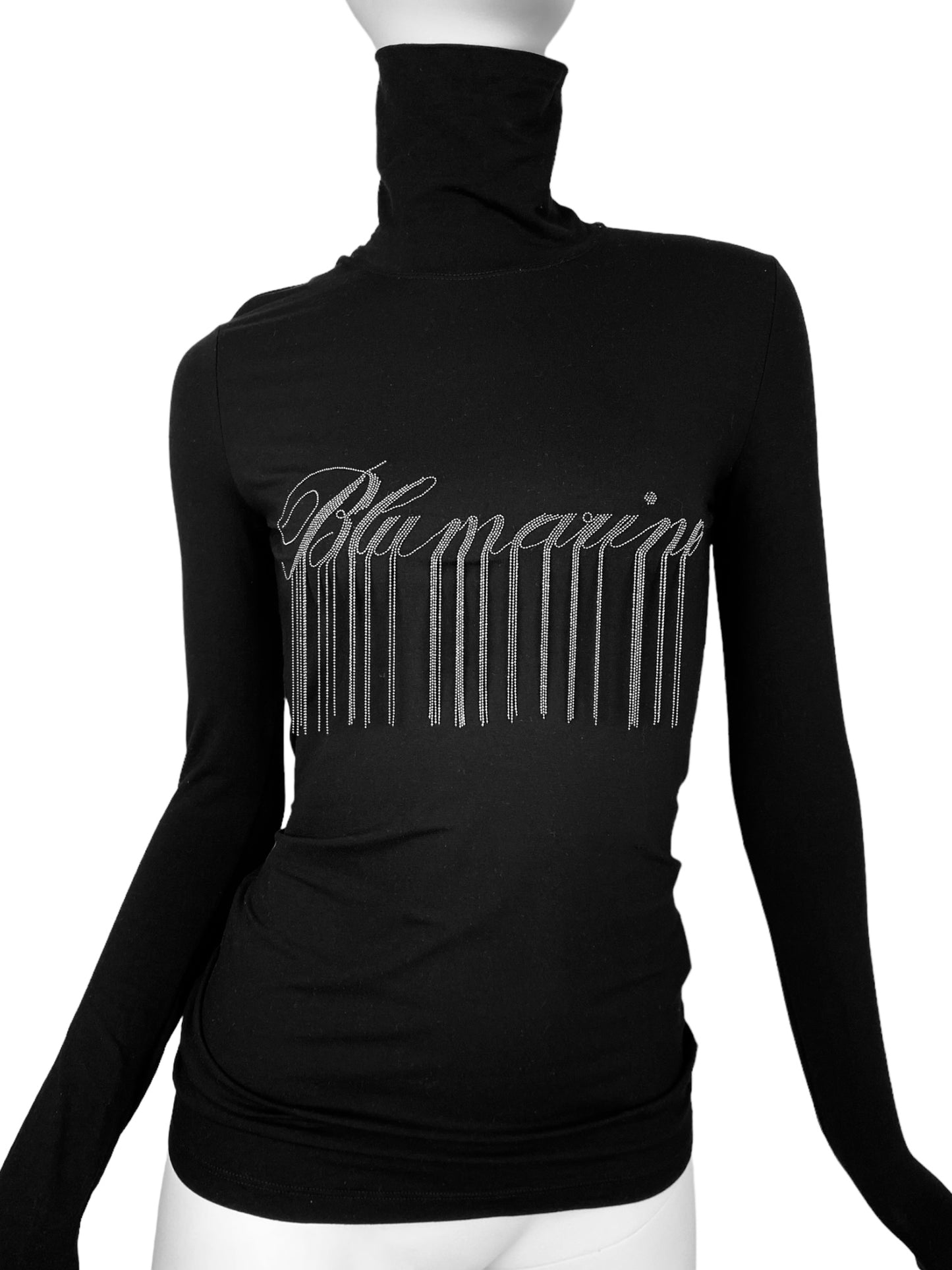 BLUMARINE 2010s BLACK EMBELLISHED FRINGES TURTLENECK