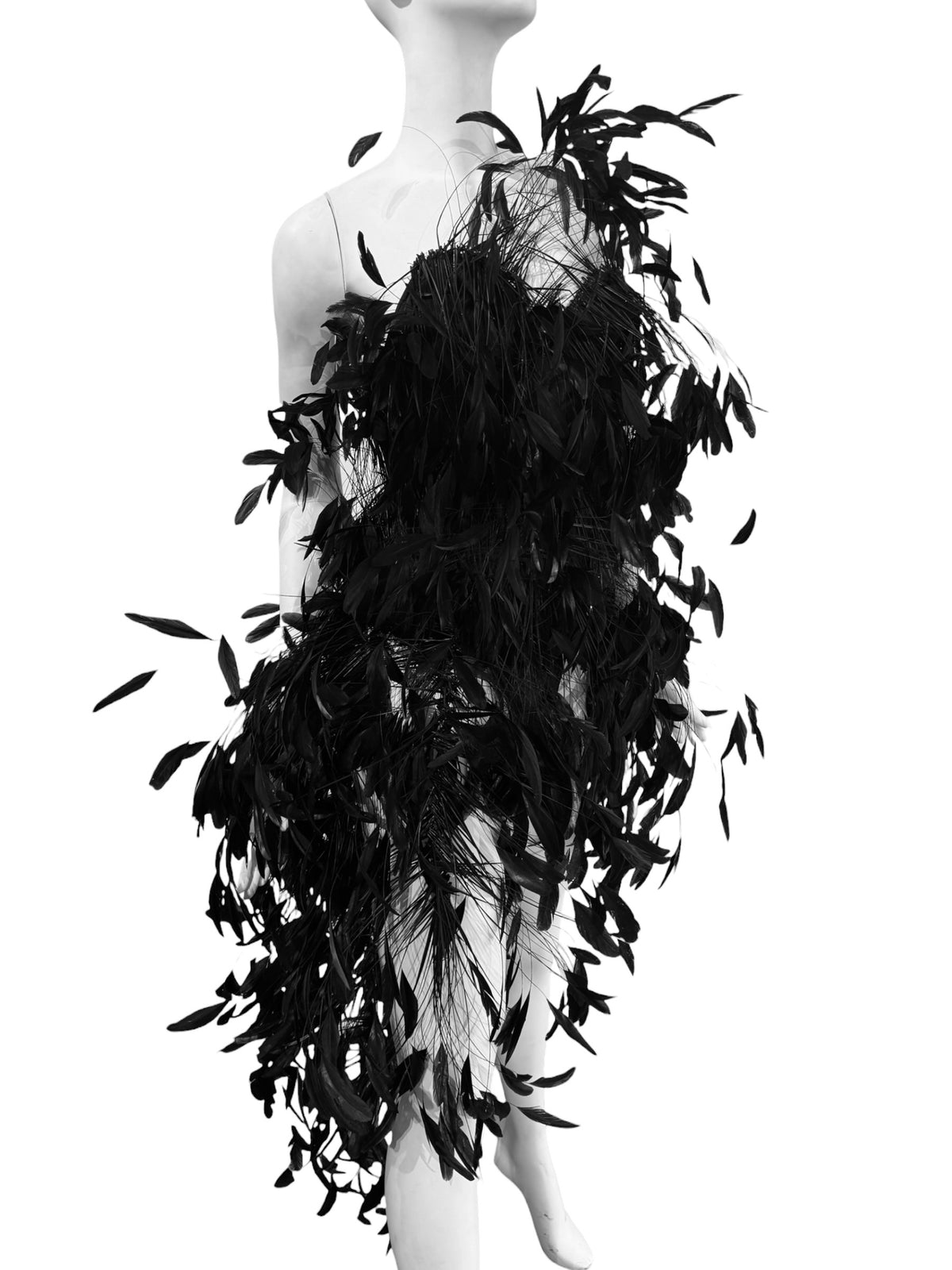 ALEXANDRE VAUTHIER HAUTE COUTURE FW2023 BLACK GOOSE FEATHER CORSET BODYSUIT