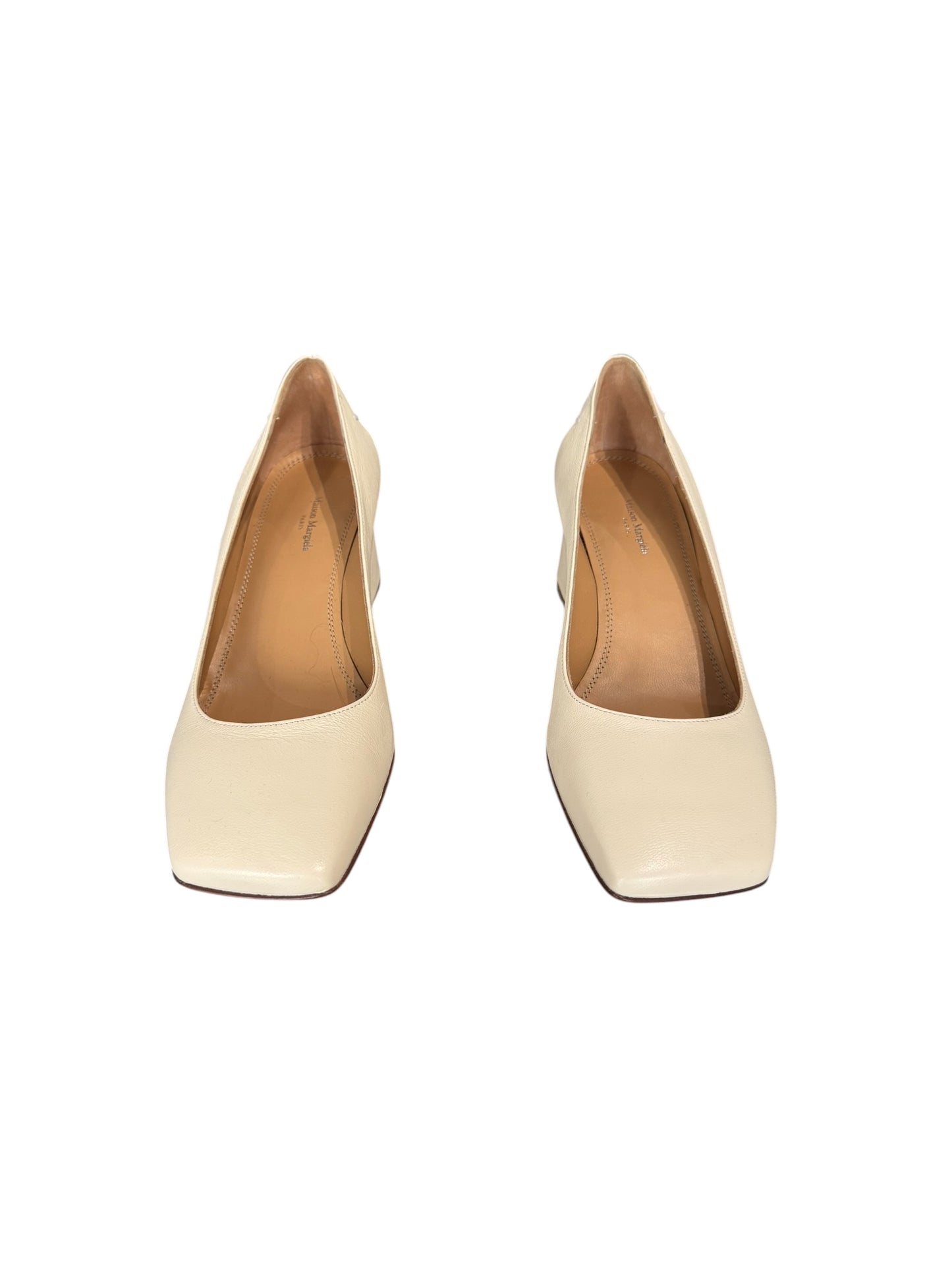 MAISON MARGIELA 2020s BY JOHN GALLIANO CREAM LEATHER ‘4 STITCHES’ HEELS