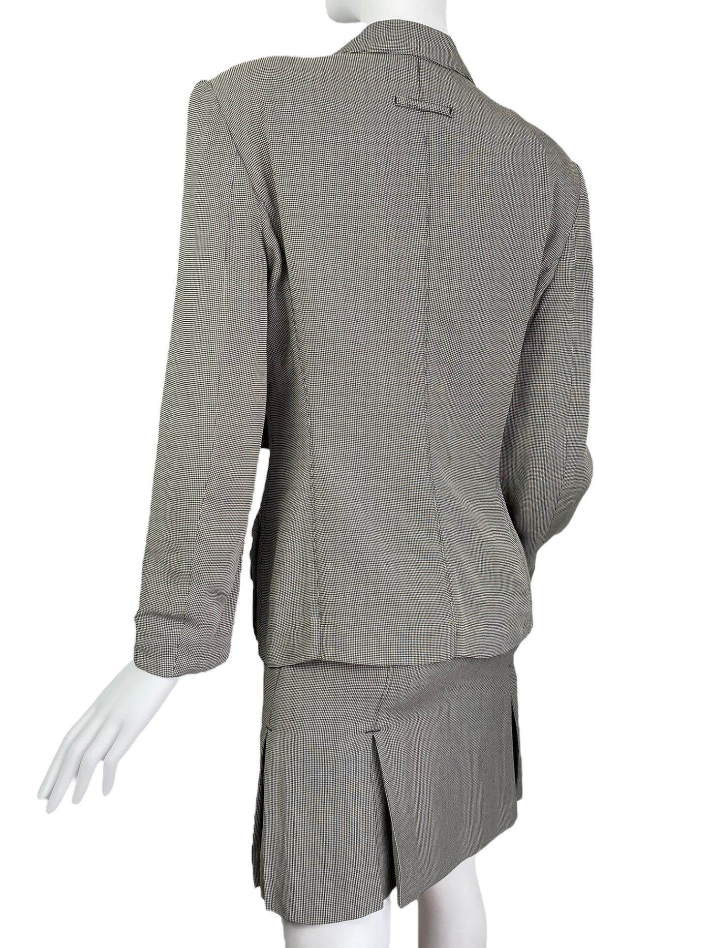 JEAN-PAUL GAULTIER 1980s LIGHT GREEN/GREY CHECKERED UTILITY POCKET SKIRT SUIT (BLAZER & SKIRT)