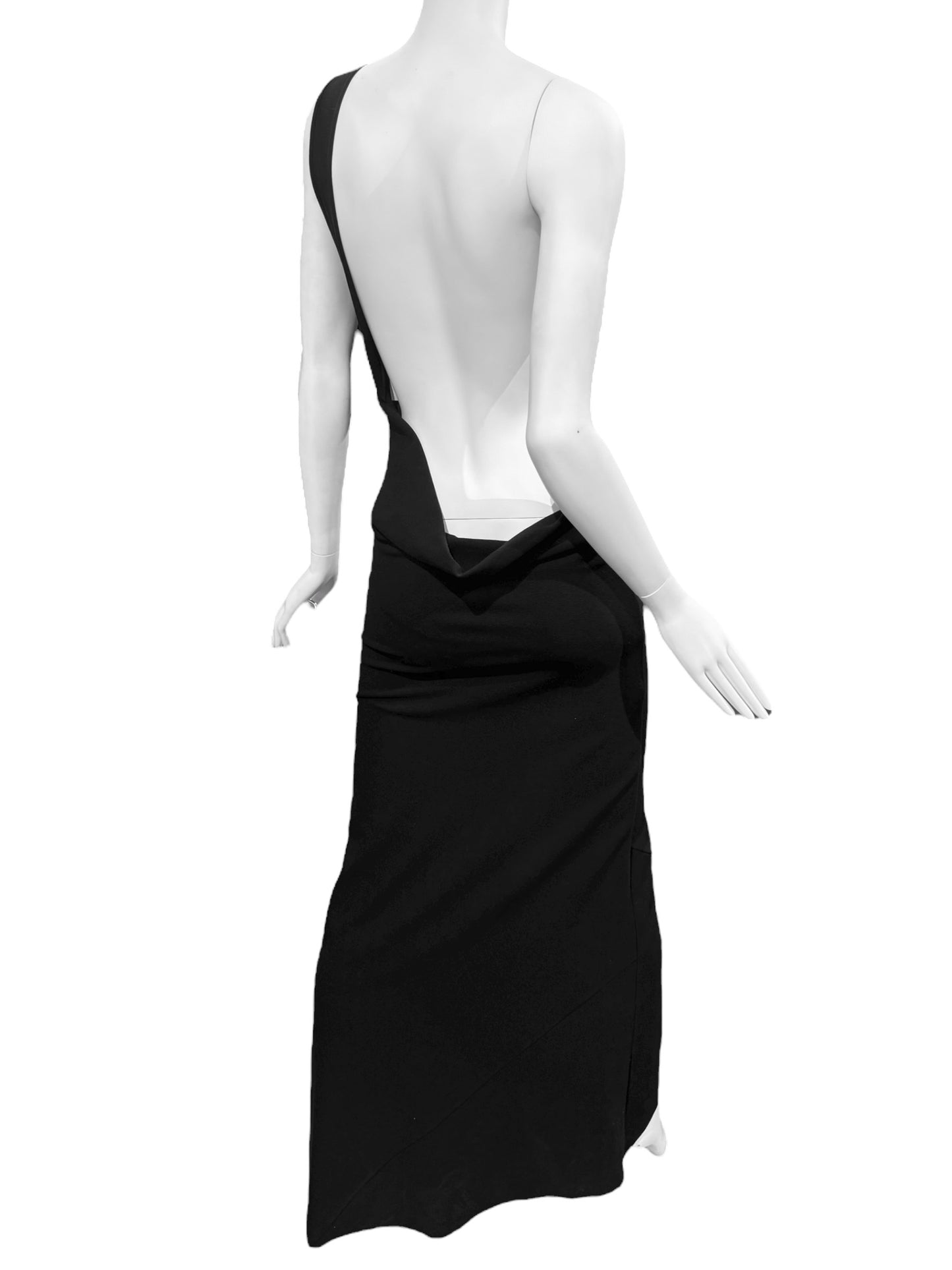 ANN DEMEULEMEESTER FW2020 BY SÉBASTIEN MEUNIER BLACK ASYMMETRICAL BACKLESS MAXI DRESS