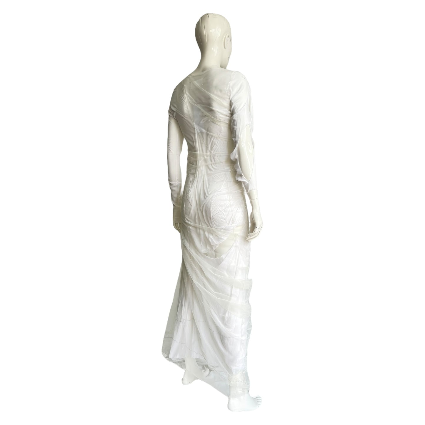 MAISON MARGIELA SS2021 BY GALLIANO WHITE 2 IN 1 TULLE SILK WET MAXI DRESS