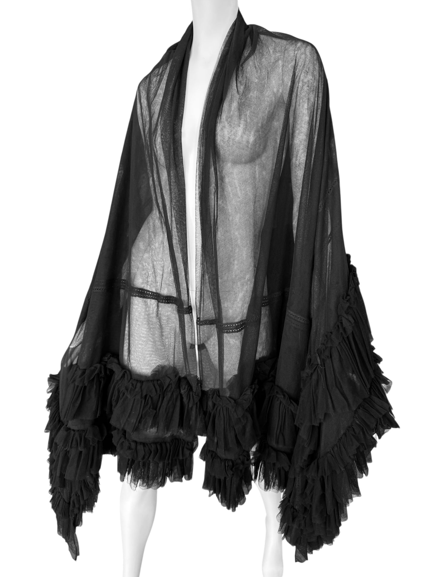 FAYÇAL AMOR FW1994 BLACK TULLE RUFFLES XXL SHAWL