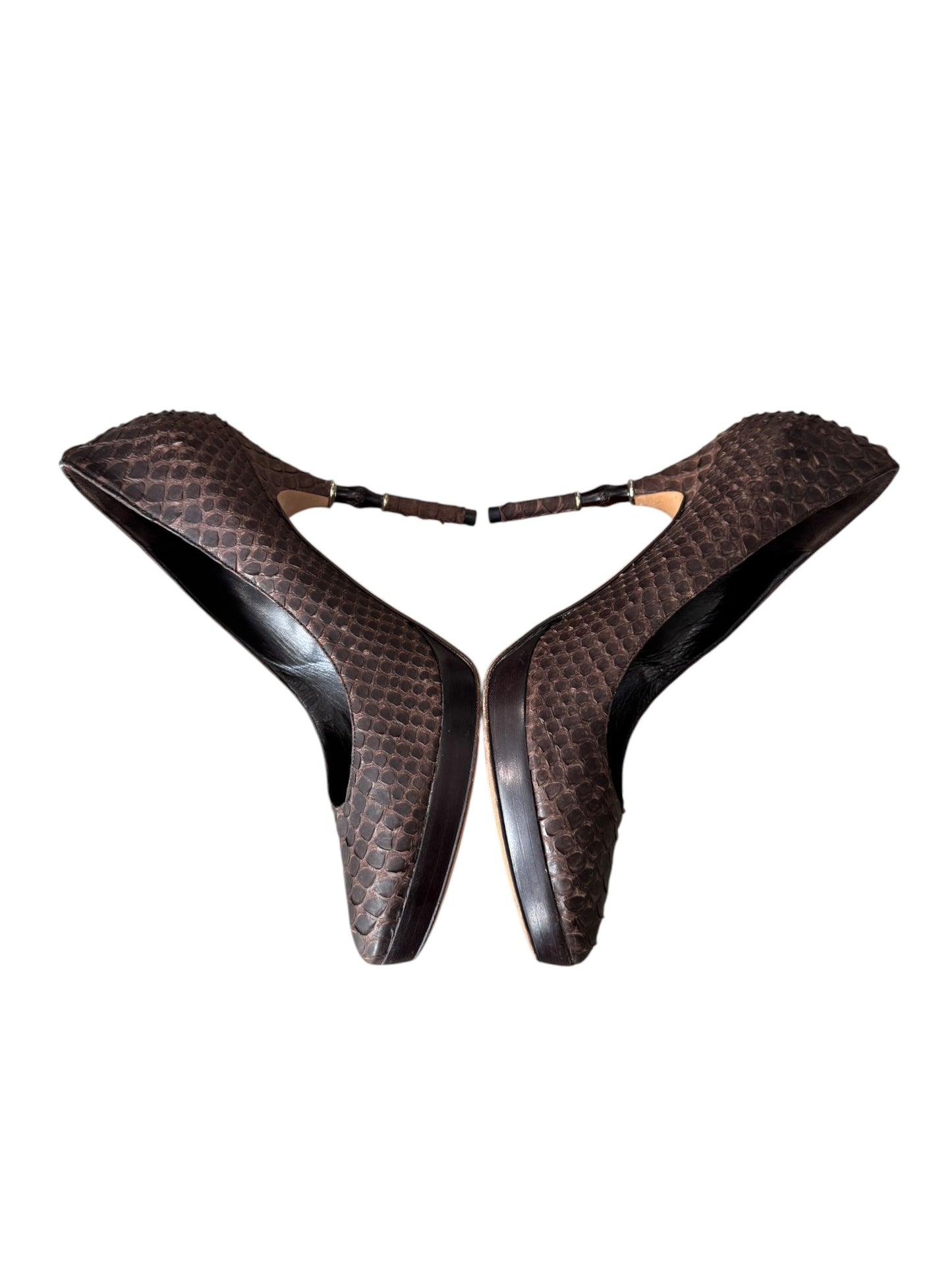GUCCI 2000s BROWN LEATHER PYTHON-LIKE BAMBOO HEELS