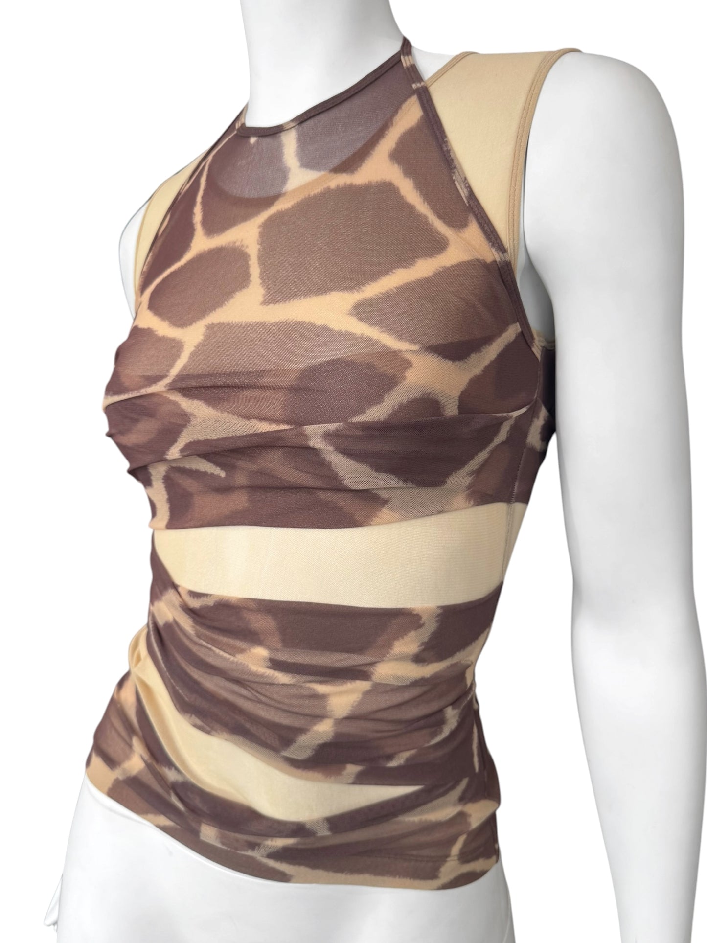 PLEIN SUD JEANS SS1998 GIRAFE PRINT MESH LAYERED TANK TOP