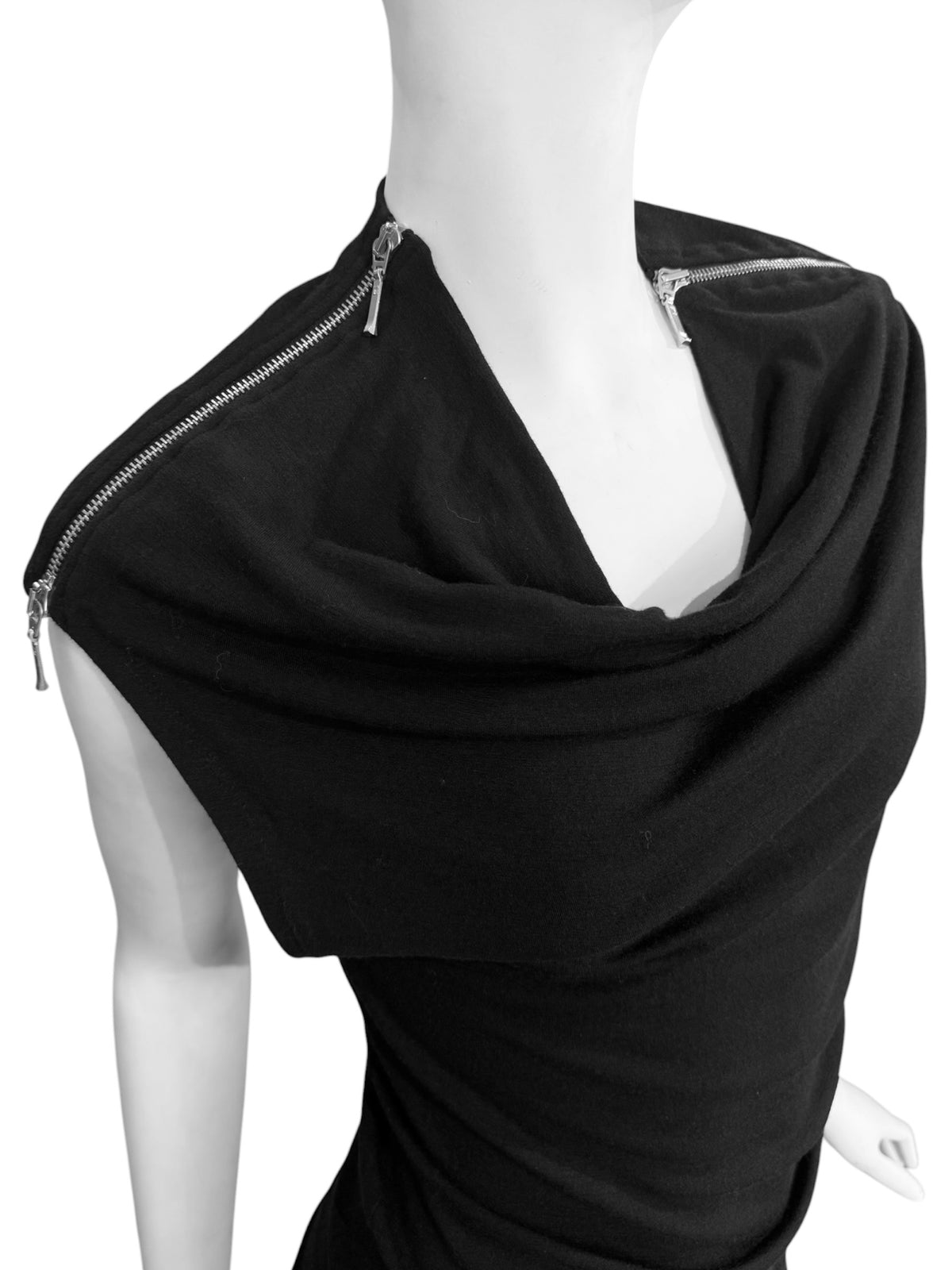 PLEIN SUD FW2003 BLACK ASYMMETRICAL ZIP MINI DRESS