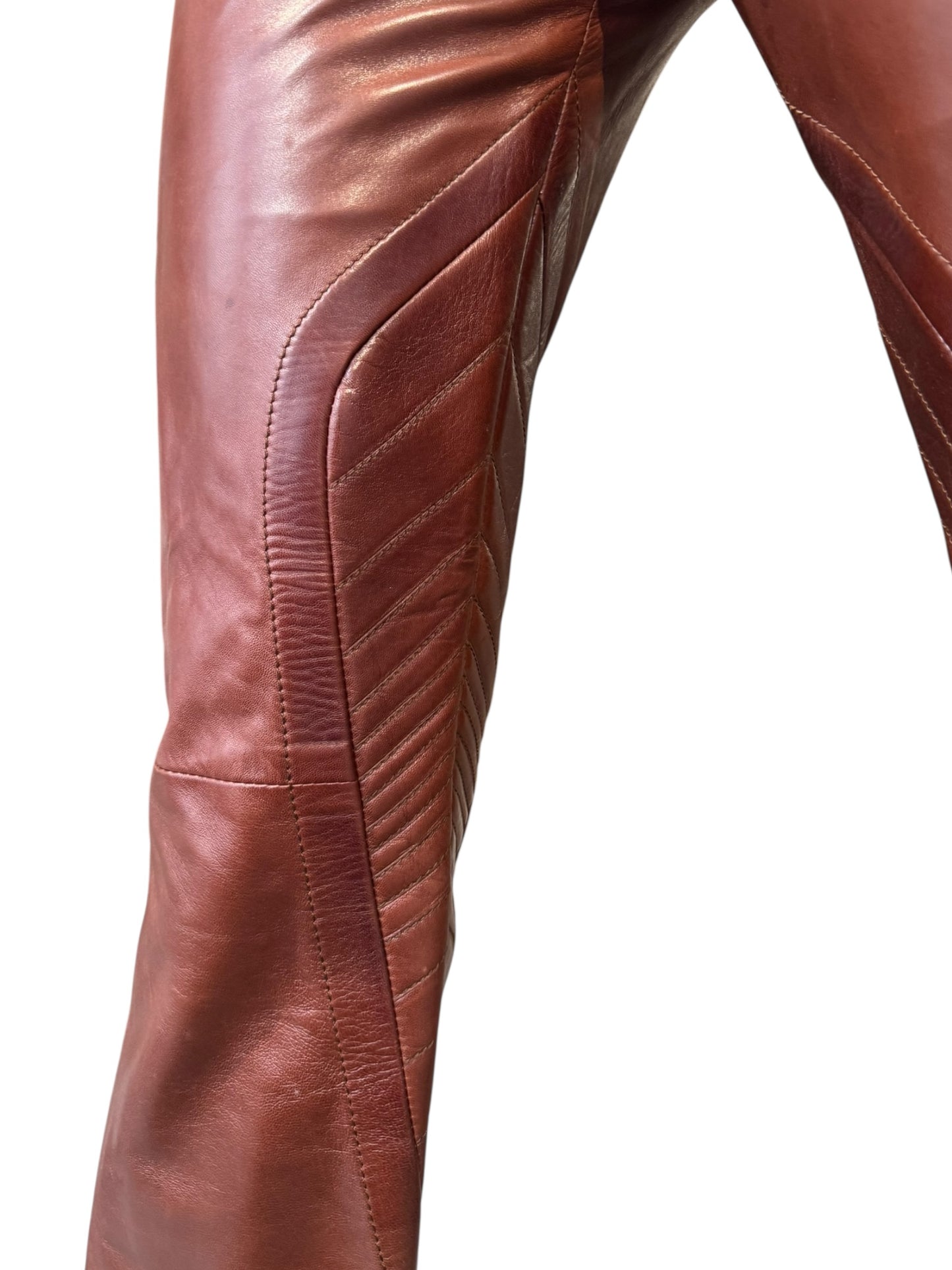 GUCCI FW2007 BY FRIDA GIANNINI. BROWN LEATHER BIKER PANTS