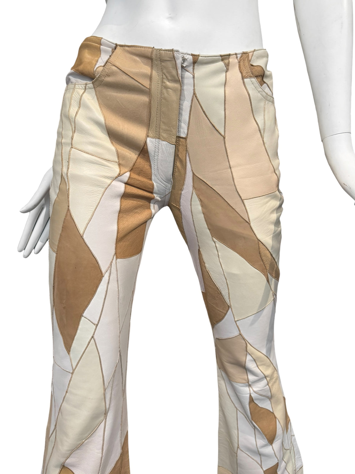 JITROIS 2000s BEIGE LEATHER PATCHWORK PANTS